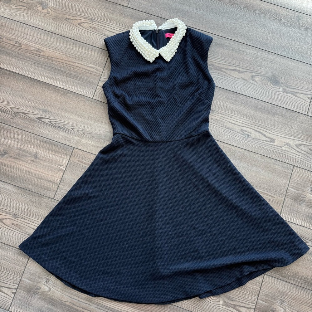 Betsy Johnson Navy Dress with Pearl Peter Pan Collar